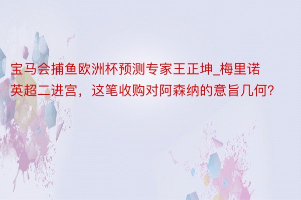 宝马会捕鱼欧洲杯预测专家王正坤_梅里诺英超二进宫，这笔收购对阿森纳的意旨几何？