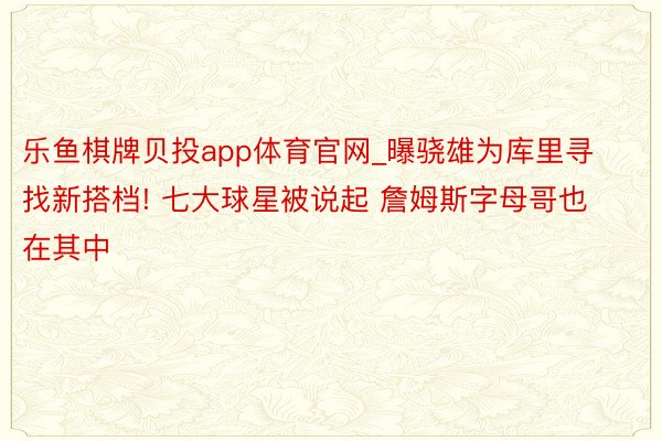 乐鱼棋牌贝投app体育官网_曝骁雄为库里寻找新搭档! 七大球星被说起 詹姆斯字母哥也在其中